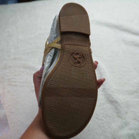 NIB Sam & Libby Pearl Natural Gold Chain Flat Sandals Size 10 - Picture 5 of 6